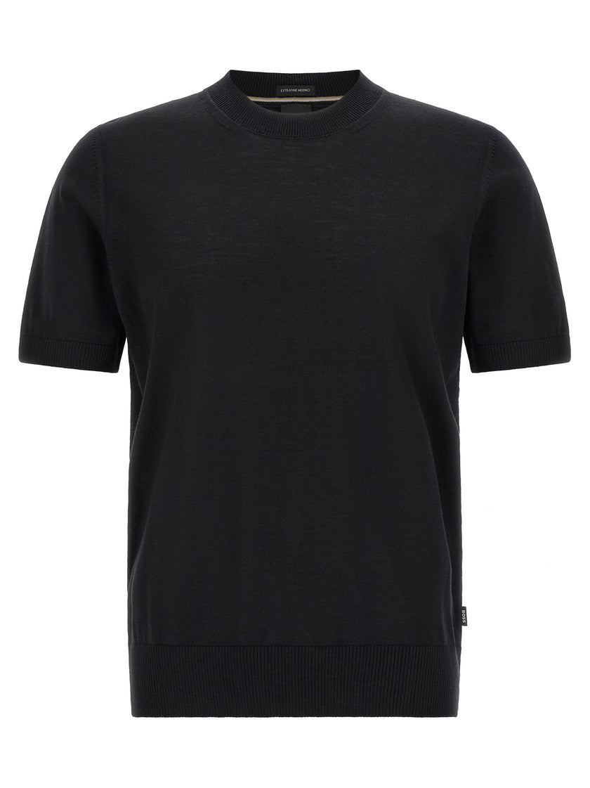 Hugo Boss Schwarzes T-Shirt aus reiner Schurwolle