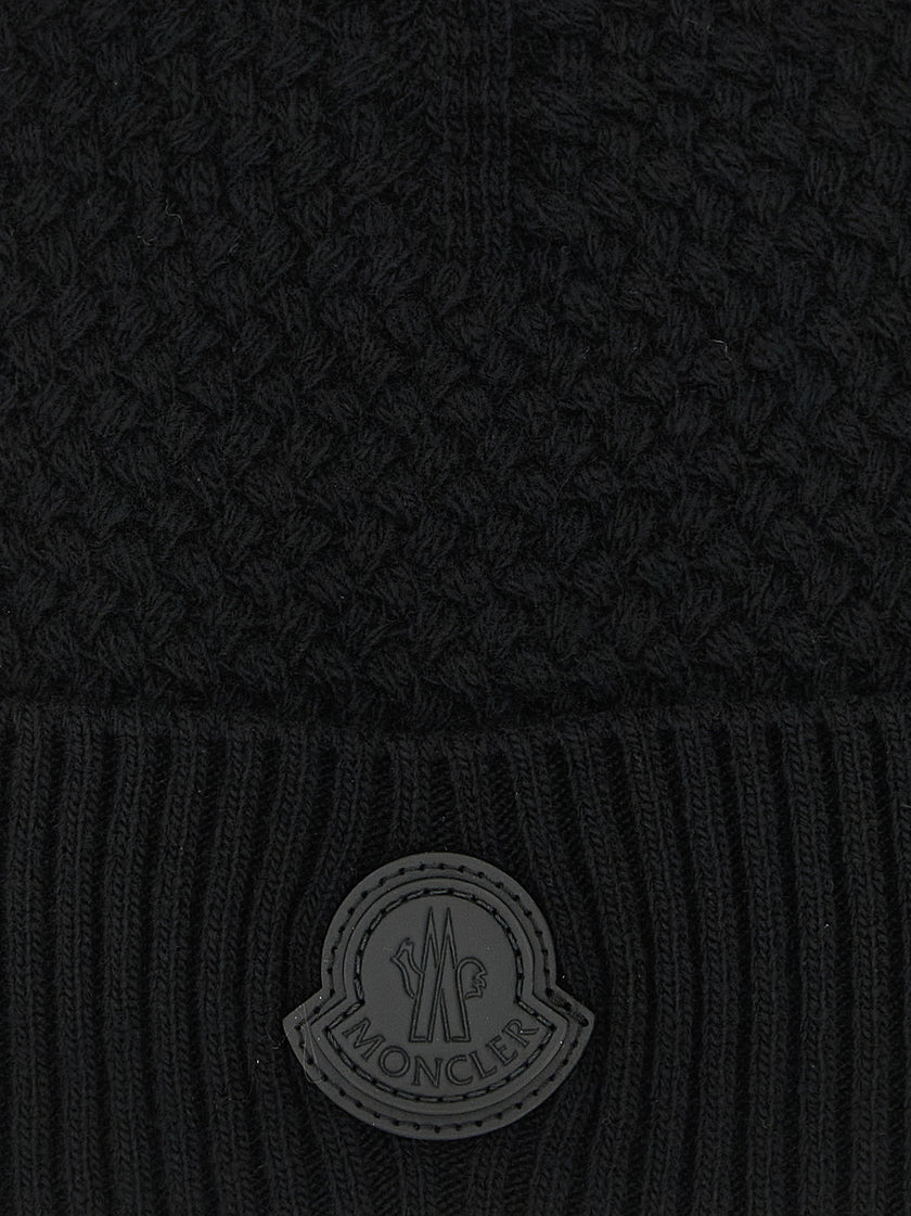 Moncler Schwarze Leder-Beanie