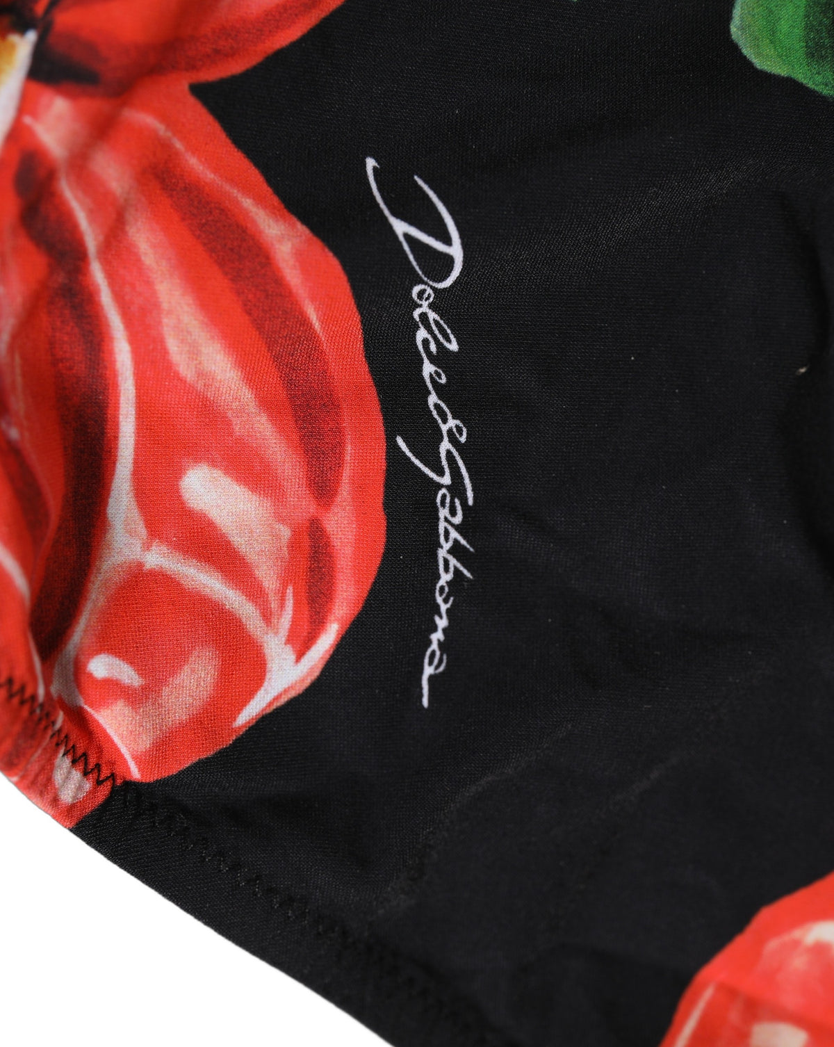 Dolce & Gabbana Schwarzer Bikini-Slip mit Blumenprint aus Nylon