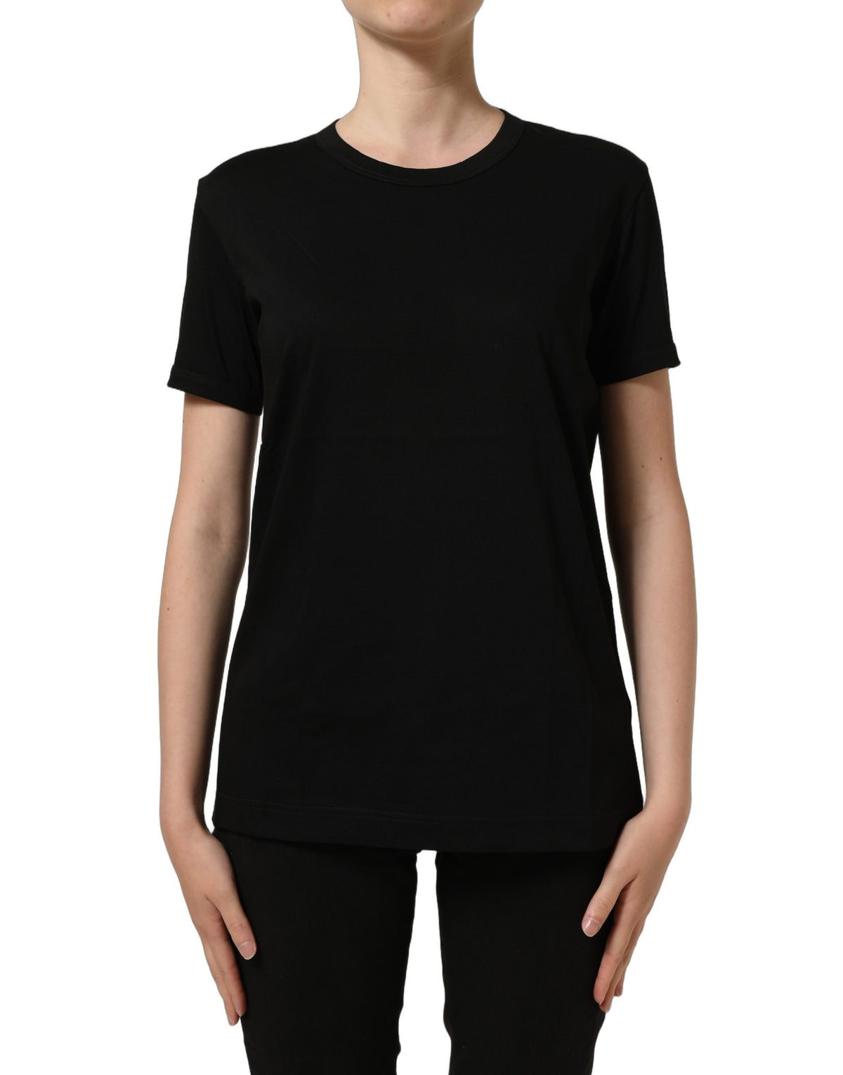 Dolce & Gabbana Black Cotton Crew-Neck Short-Sleeve T-Shirt