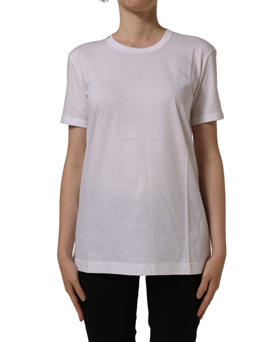 Dolce & Gabbana White Cotton T-shirt with Round Neck and Short Sleeves