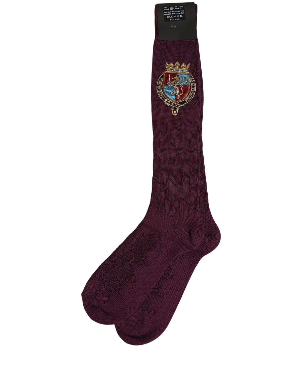 Dolce & Gabbana Kniestrümpfe aus Wolle in Burgunderrot mit Crest-Logo