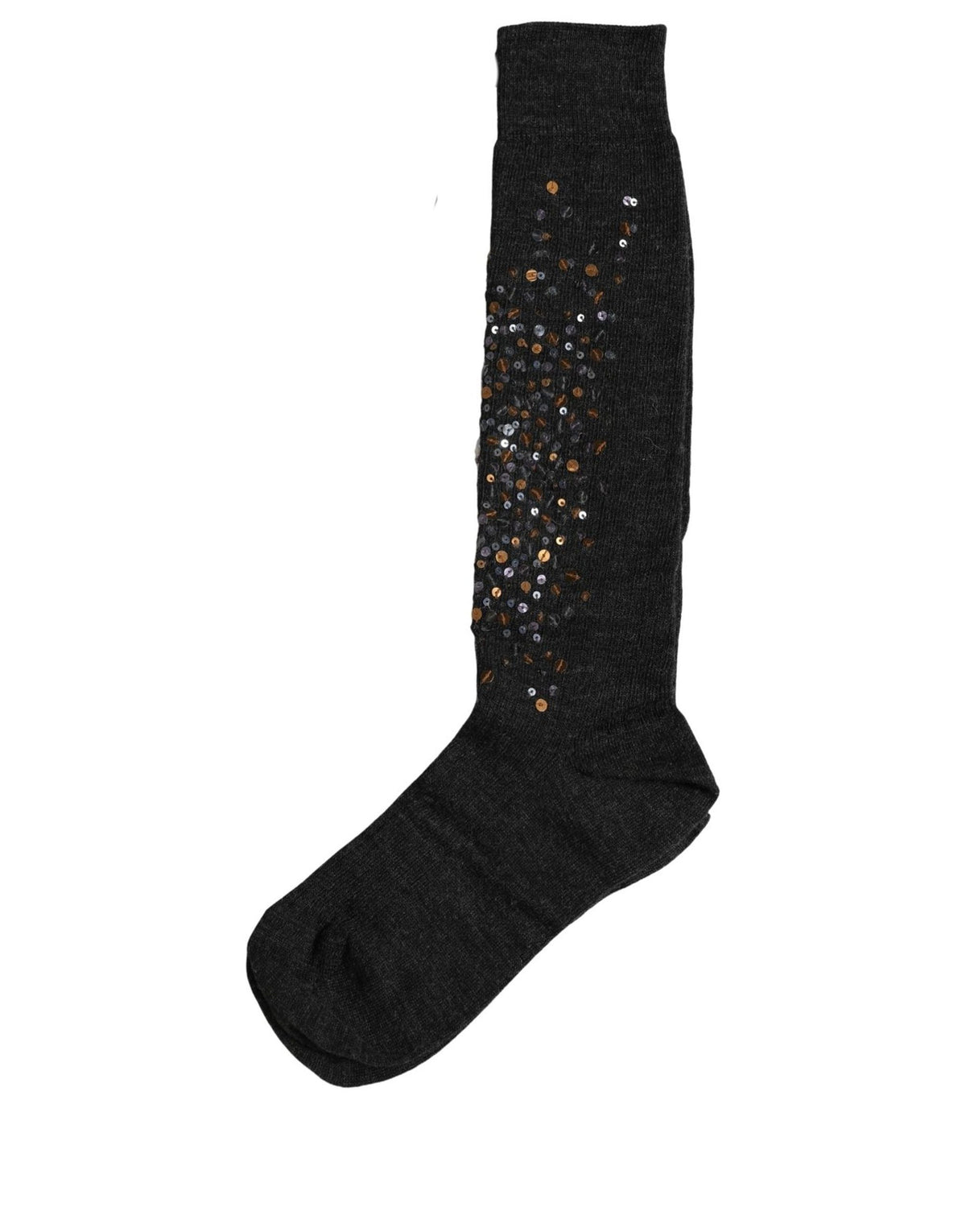 Dolce & Gabbana dark grey wool knee-high socks with sequin embellishment
