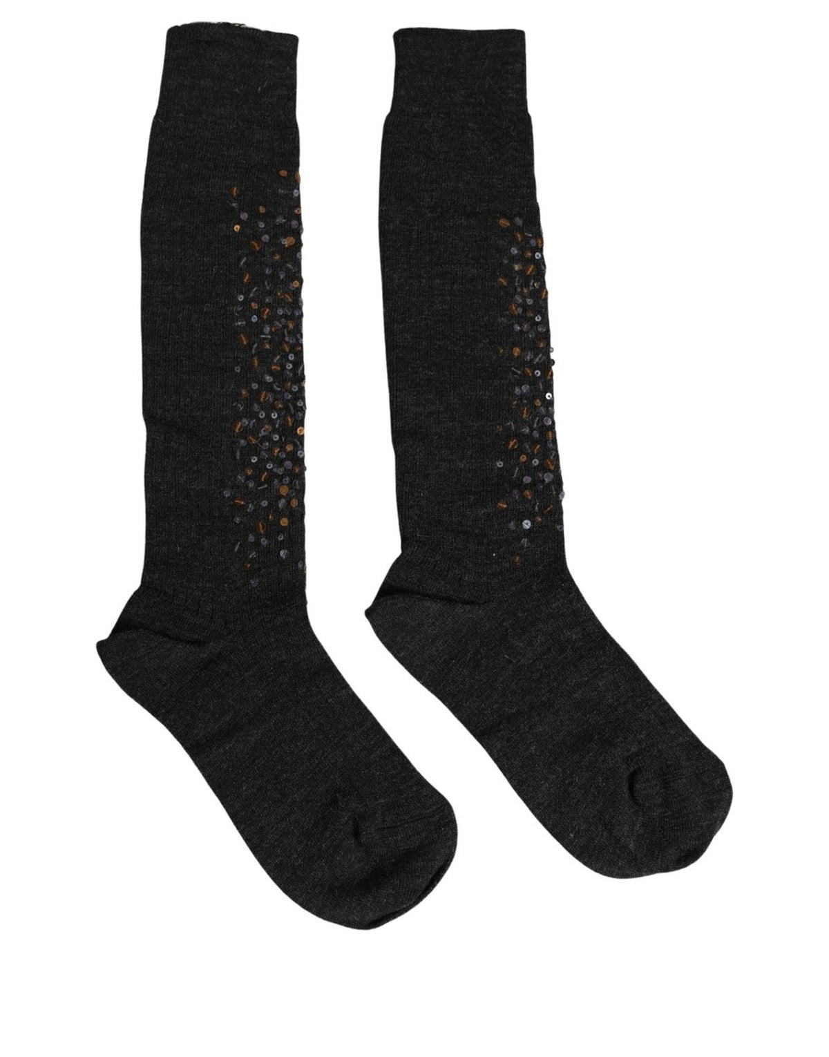 Dolce & Gabbana dark grey wool knee-high socks with sequin embellishment