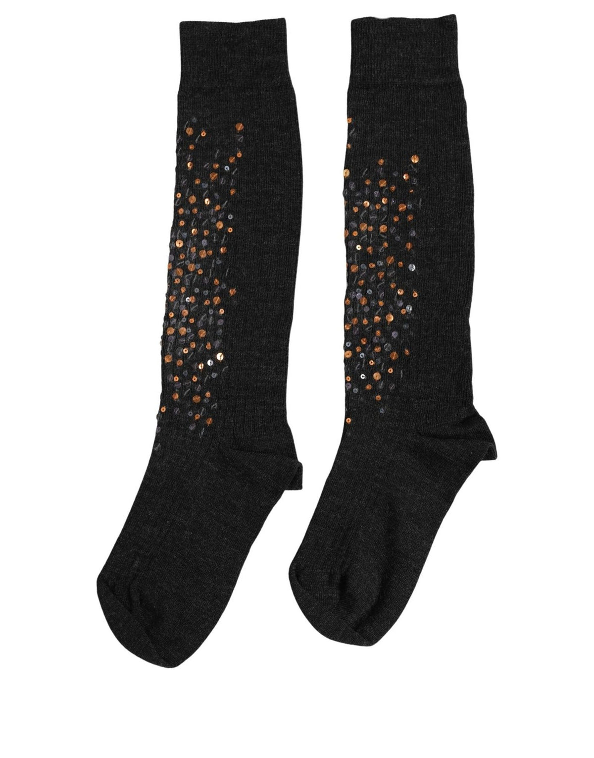 Dolce & Gabbana dark grey wool knee-high socks with sequin embellishment