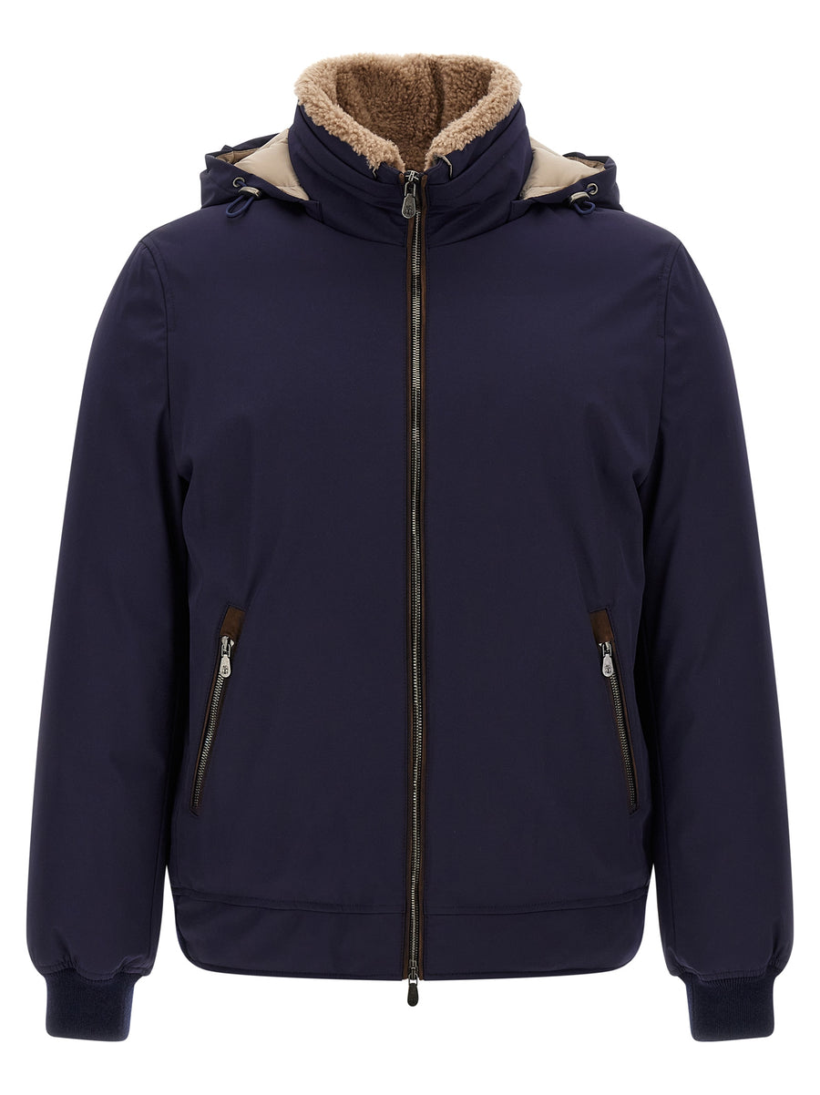 Brunello Cucinelli Blaue Polyamid-Jacke in voller Länge