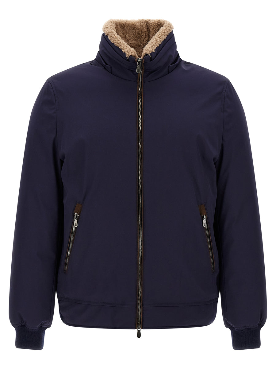 Brunello Cucinelli Blaue Polyamid-Jacke in voller Länge