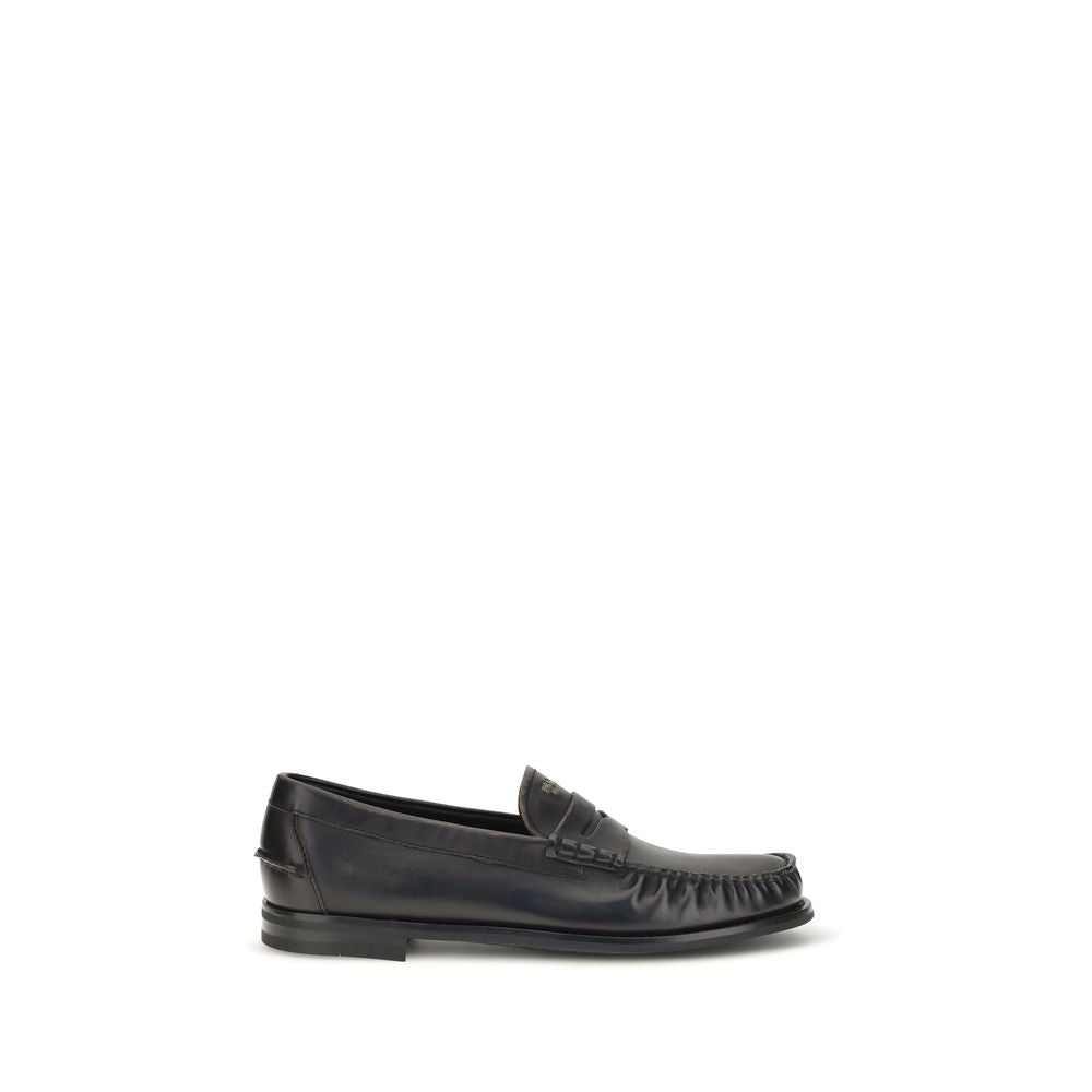 Prada Black "Bos Taurus" Calf Leather Slip-on Loafers