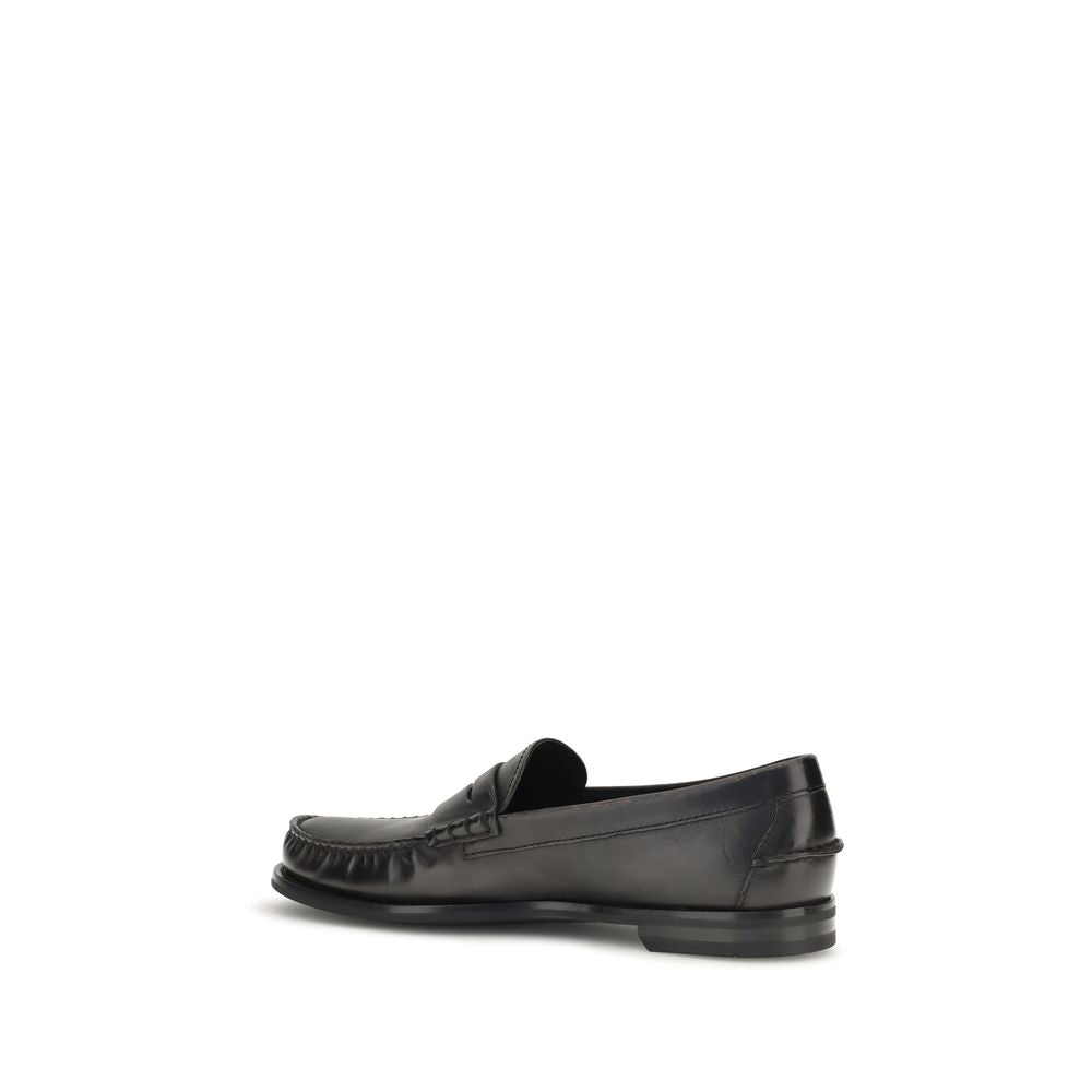 Prada Black "Bos Taurus" Calf Leather Slip-on Loafers
