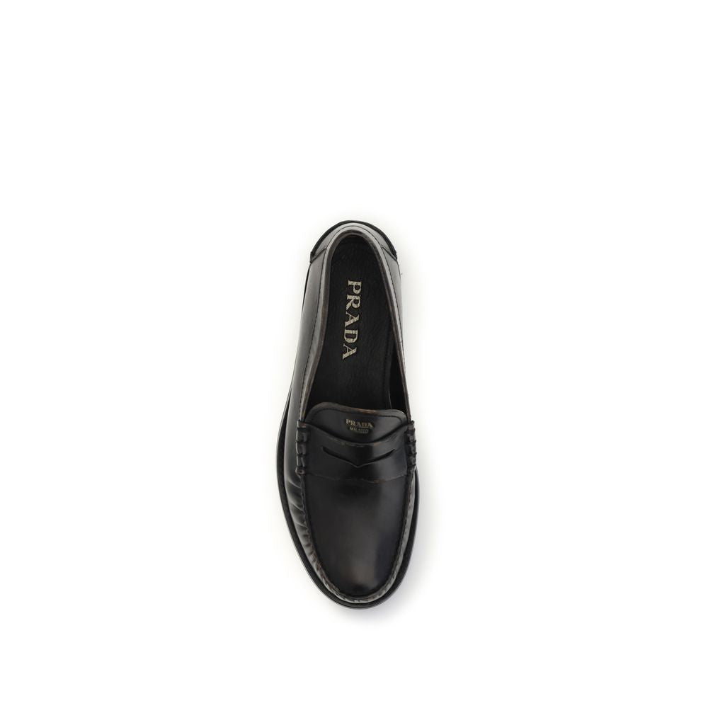 Prada Black "Bos Taurus" Calf Leather Slip-on Loafers
