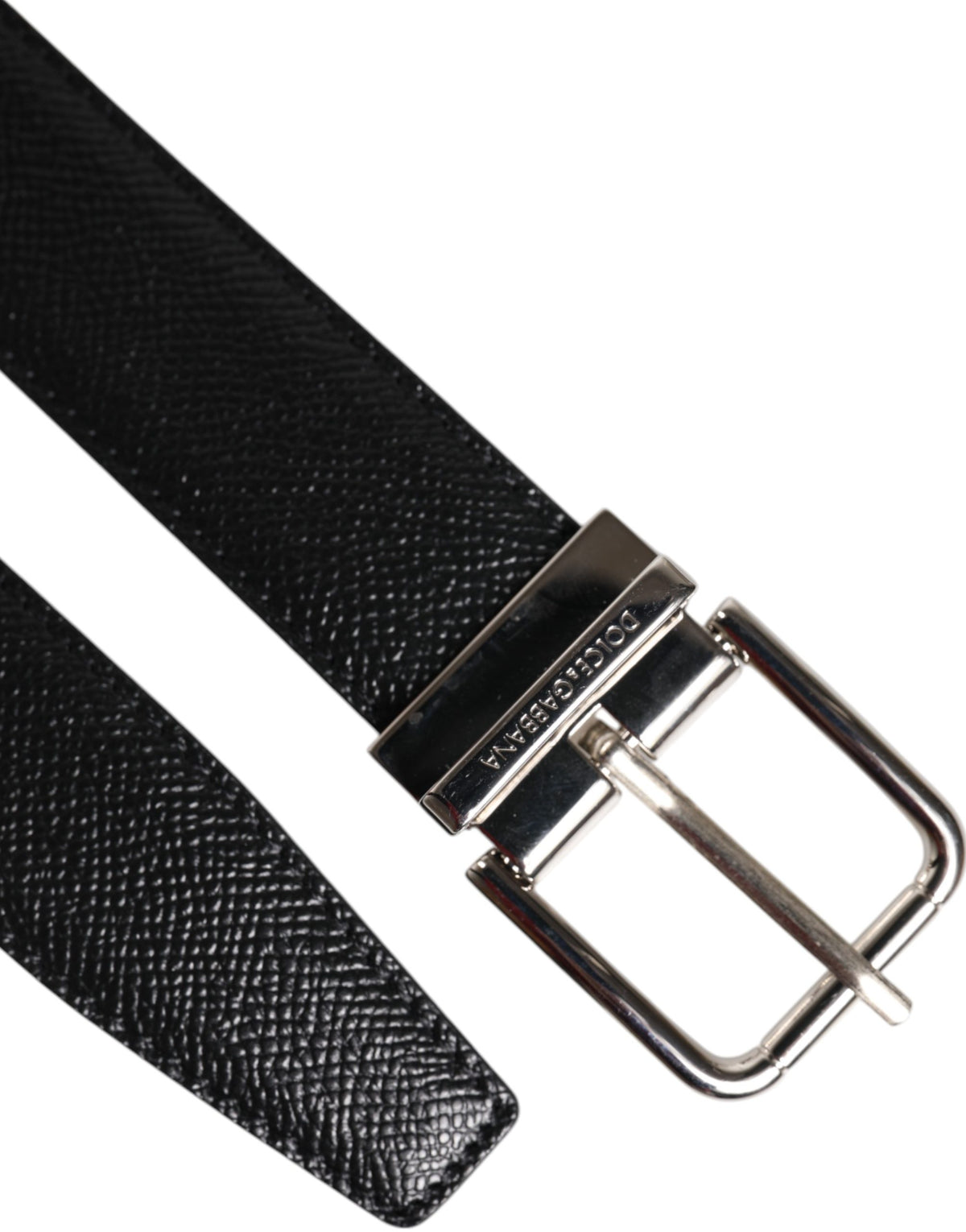 Dolce & Gabbana Black Calfskin Belt with Classic Silver Buckle