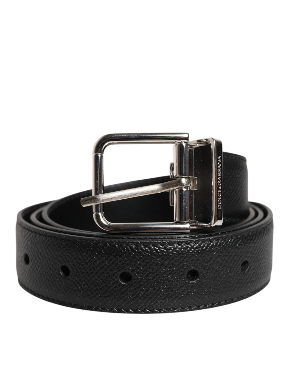 Dolce & Gabbana Black Calfskin Belt with Classic Silver Buckle