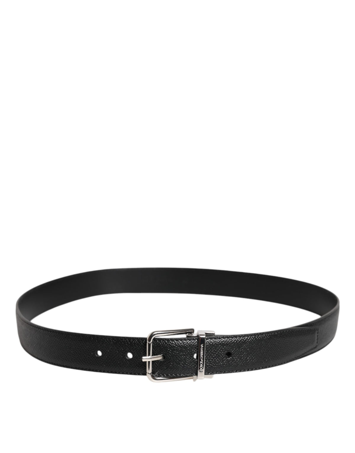 Dolce & Gabbana Black Calfskin Belt with Classic Silver Buckle