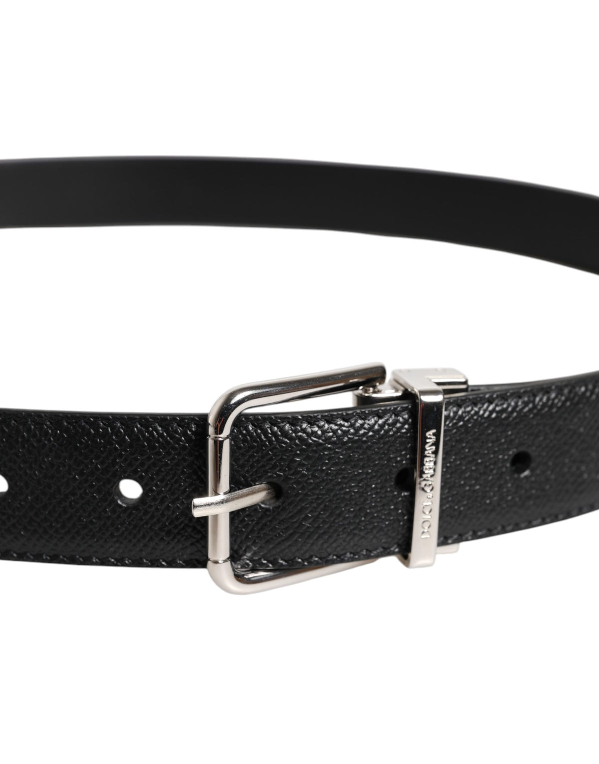 Dolce & Gabbana Black Calfskin Belt with Classic Silver Buckle