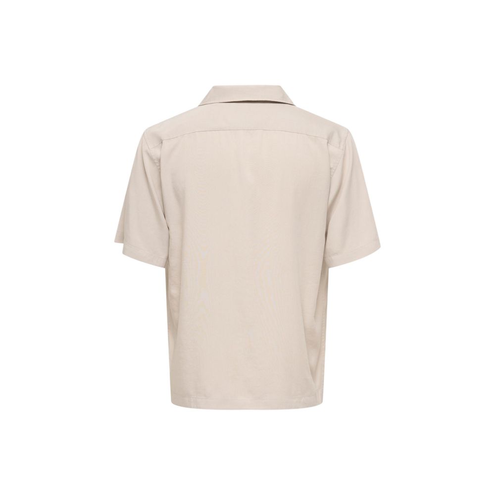 Only & Sons Beige Tencel Kurzarmhemd