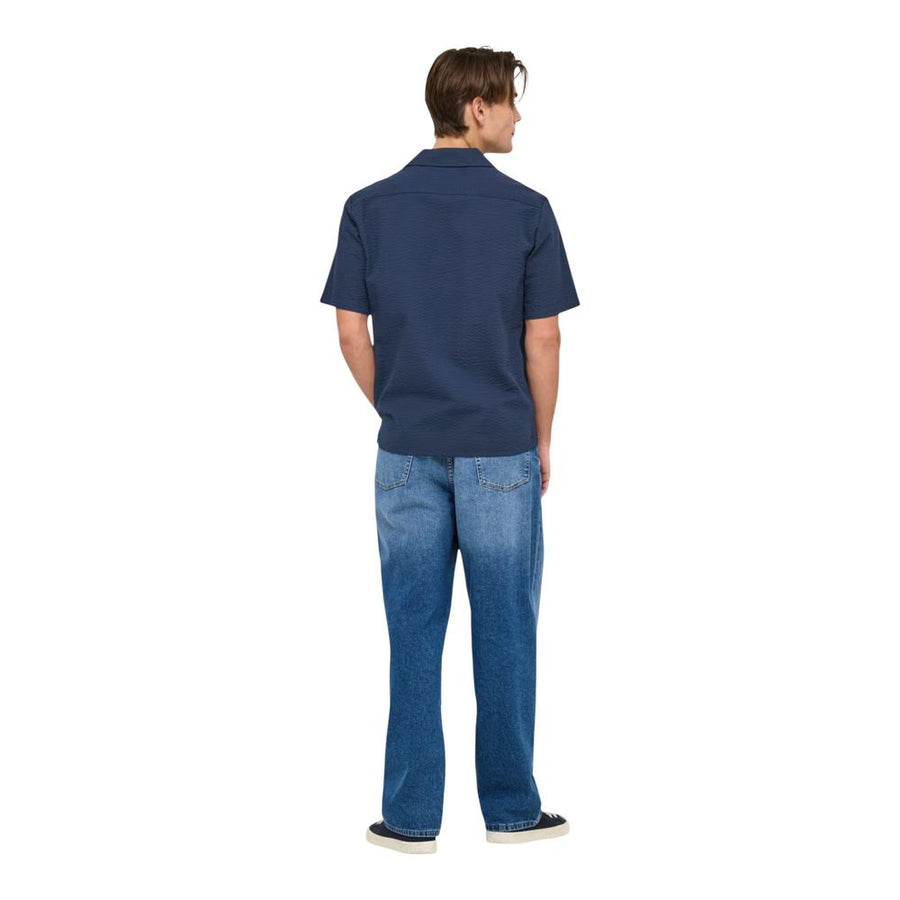 Only & Sons Blaues Baumwoll-Kurzarmhemd
