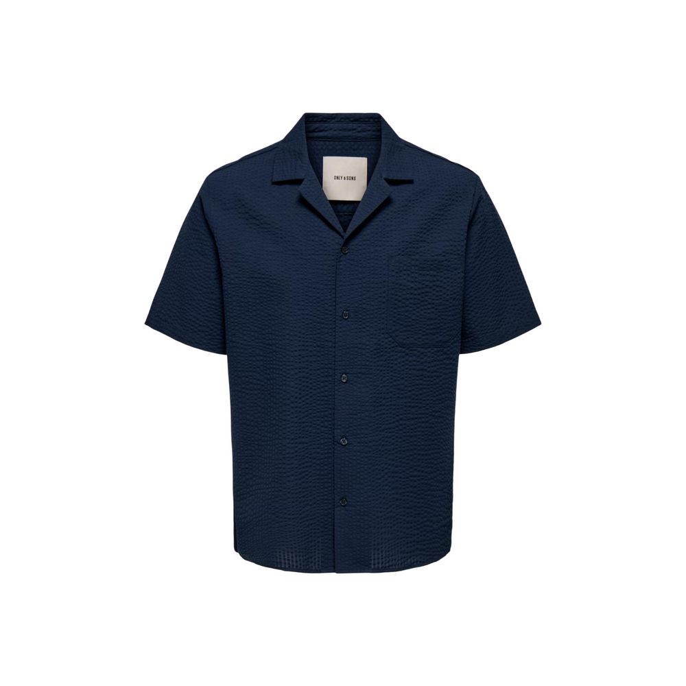 Only & Sons Blaues Baumwoll-Kurzarmhemd