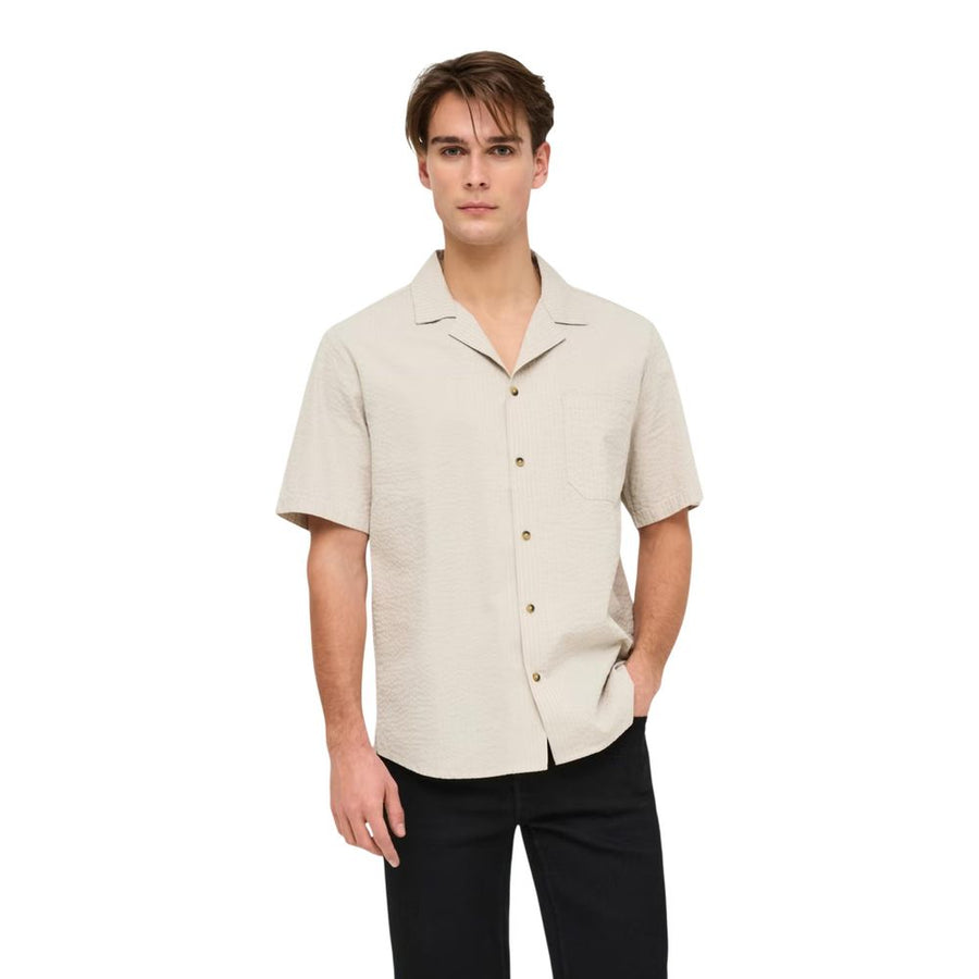 Only & Sons Beige Baumwoll-Shirt mit kurzen Ärmeln