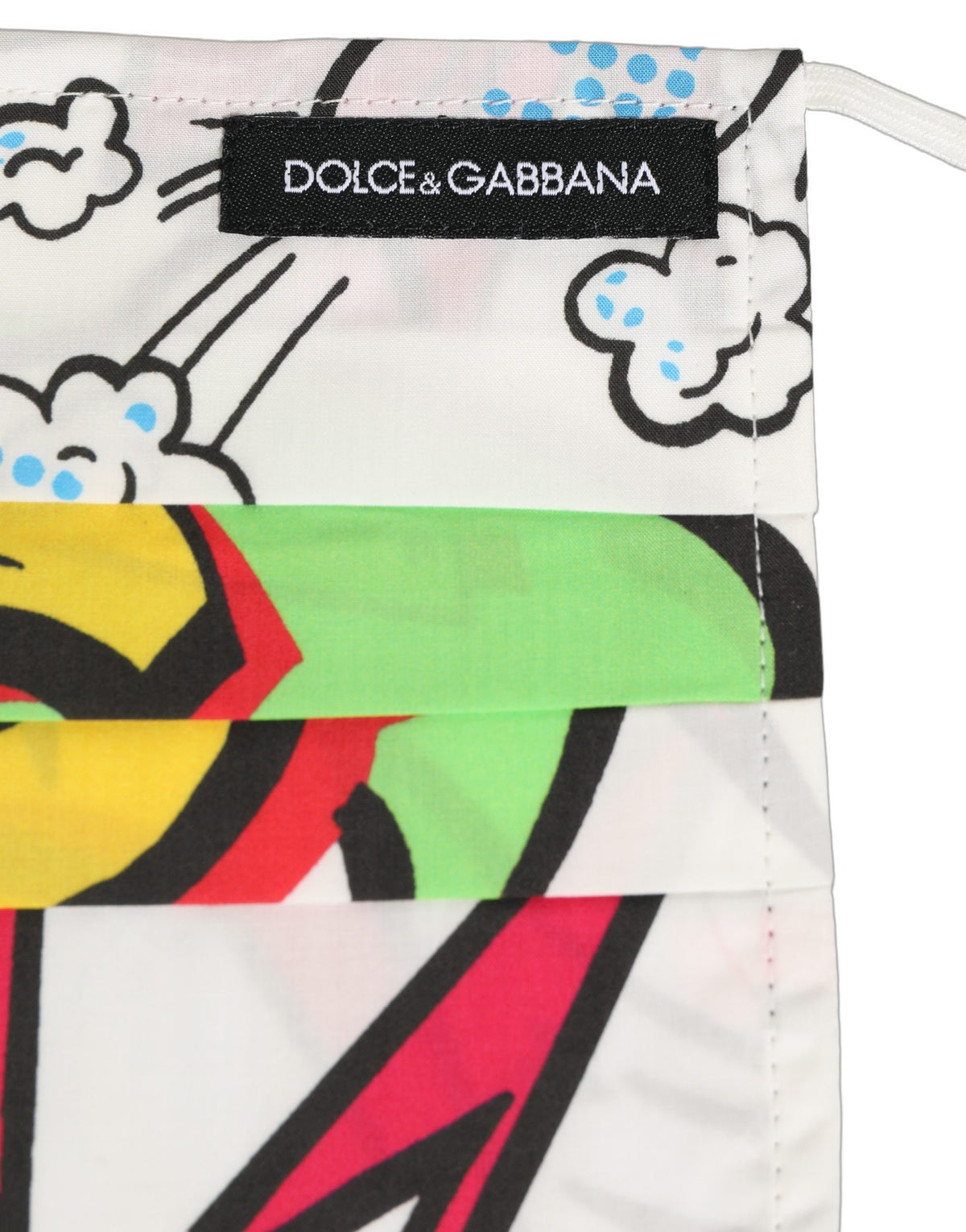 Dolce & Gabbana Weiße Gesichtsmaske mit Comic-Print und elastischen Ohrschlaufen