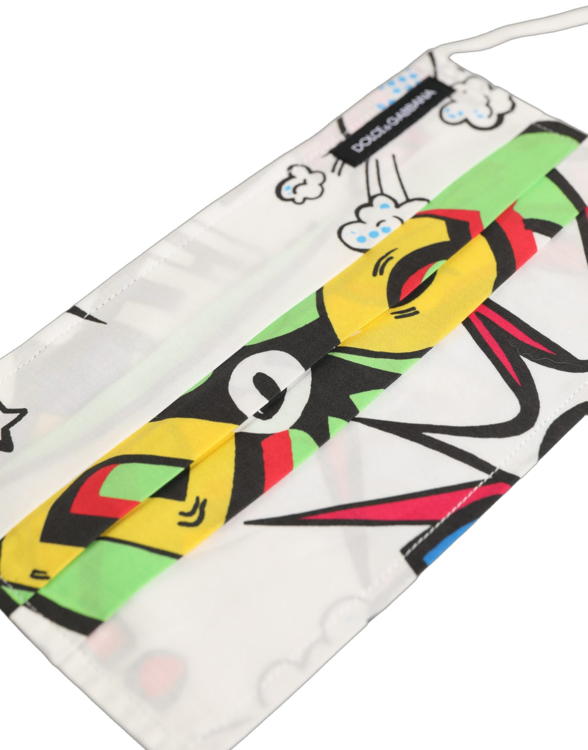 Dolce & Gabbana Weiße Gesichtsmaske mit Comic-Print und elastischen Ohrschlaufen