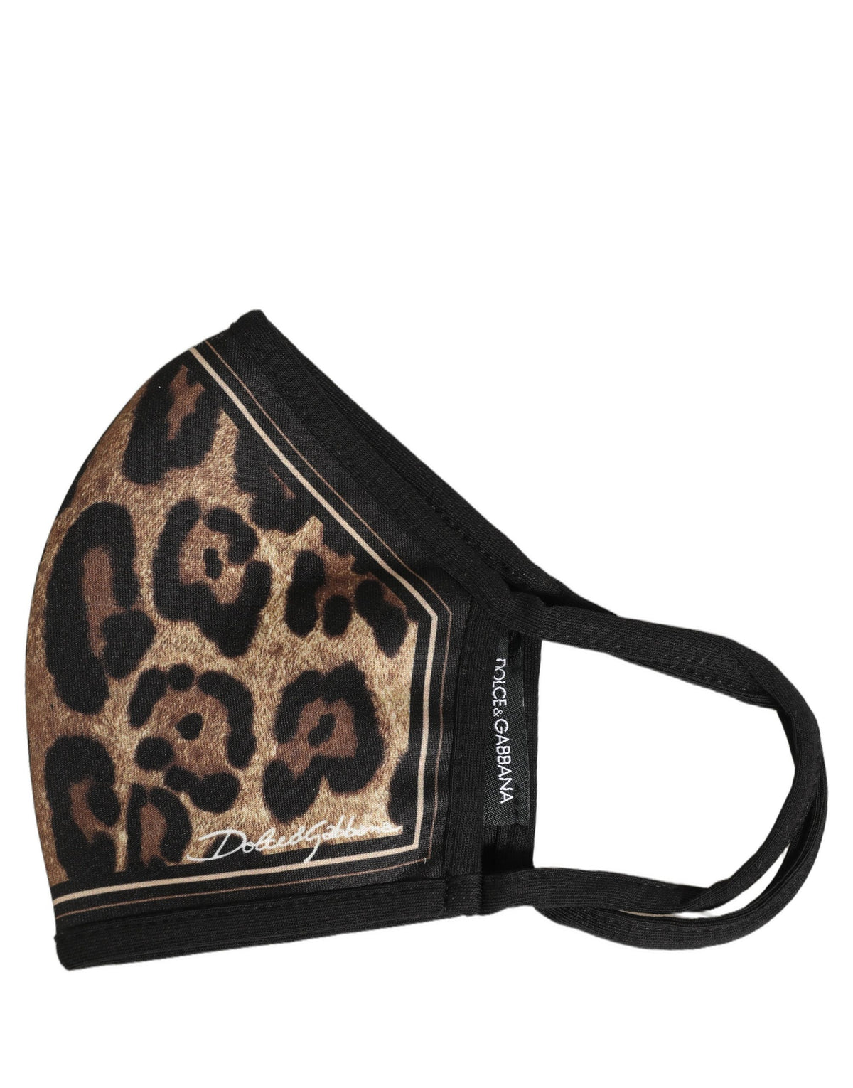 Dolce & Gabbana Braun-Schwarze Leo-Print Gesichtsmaske mit elastischem Ohrband