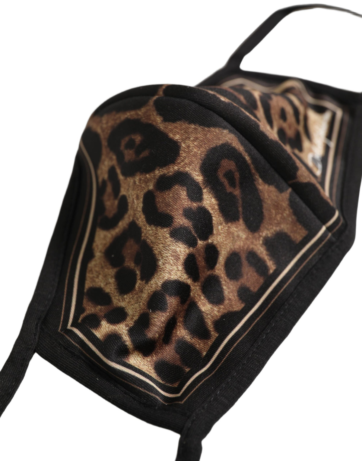 Dolce & Gabbana Braun-Schwarze Leo-Print Gesichtsmaske mit elastischem Ohrband