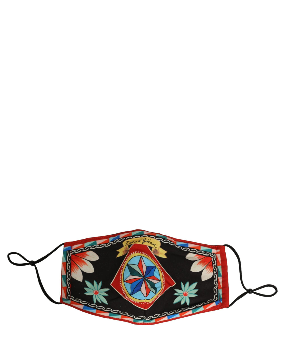 Dolce & Gabbana Men's Black Carretto-Print Face Mask with Elastic Ear Loops