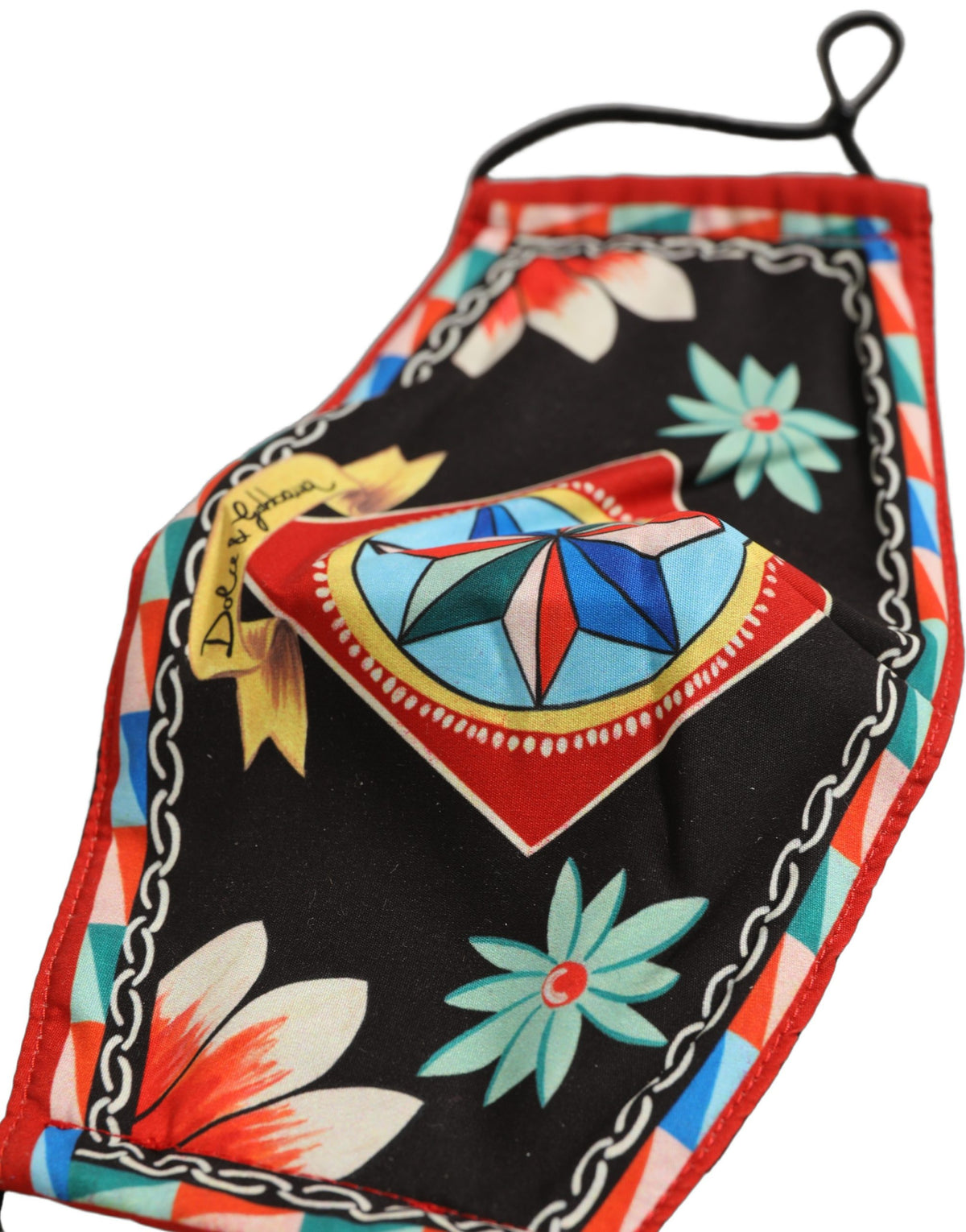 Dolce & Gabbana Men's Black Carretto-Print Face Mask with Elastic Ear Loops