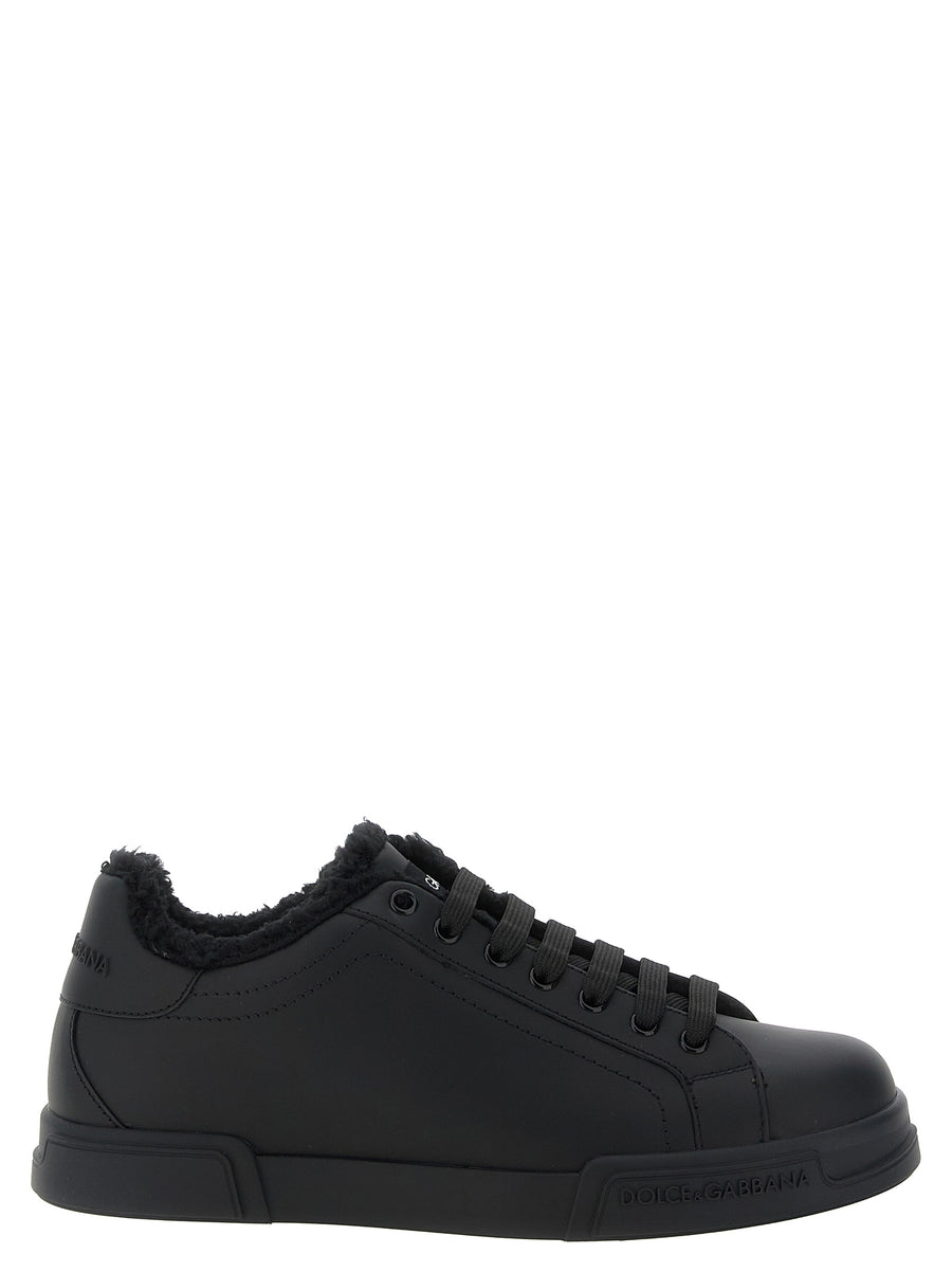 Dolce & Gabbana Schwarze Kalbsleder Low-Top-Sneaker