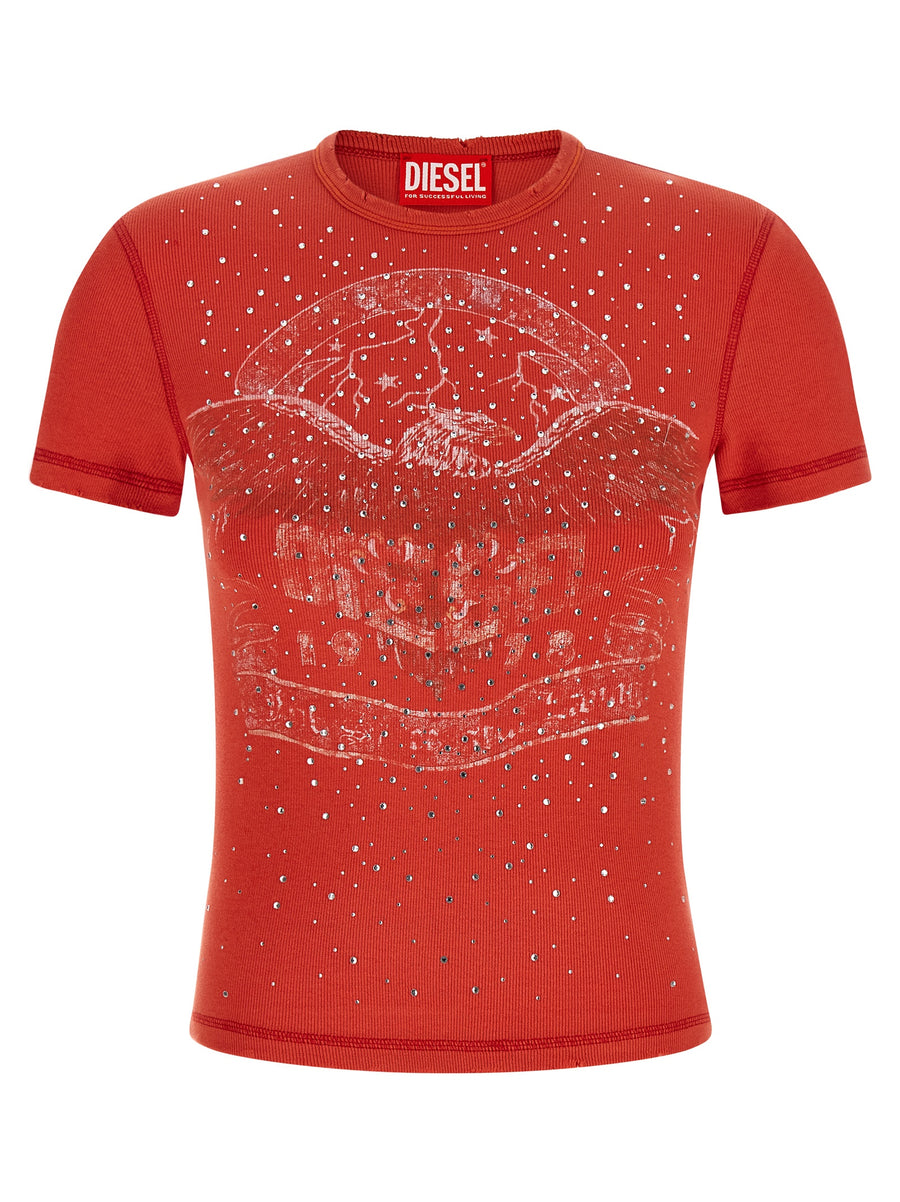 Diesel Rotes Baumwoll-T-Shirt