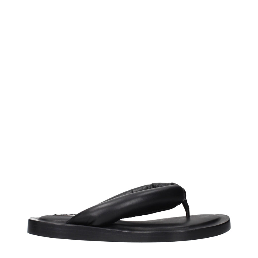 Jil Sander Schwarze Leder-Flip-Flop-Sandalen