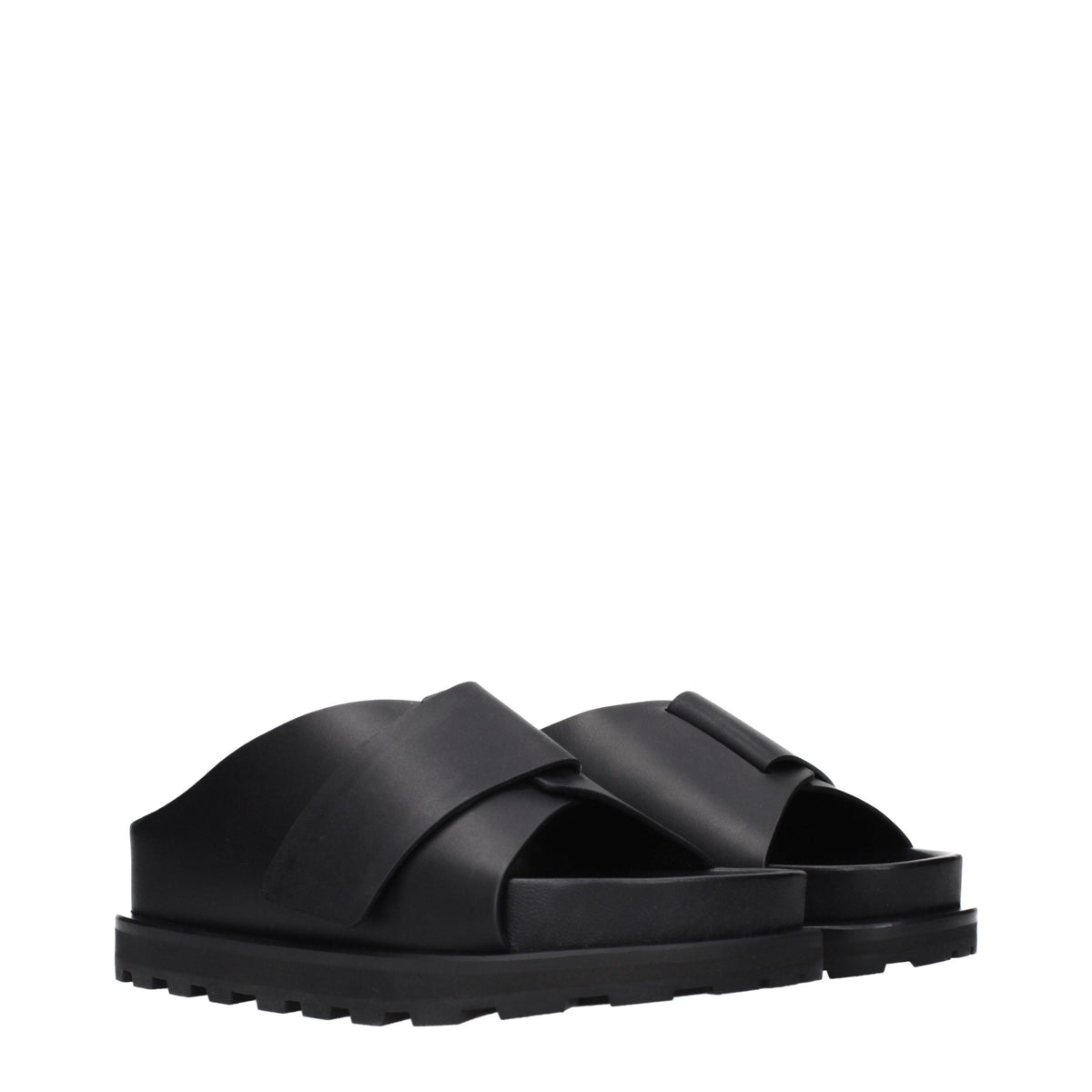 Jil Sander Schwarze Leder-Slipper