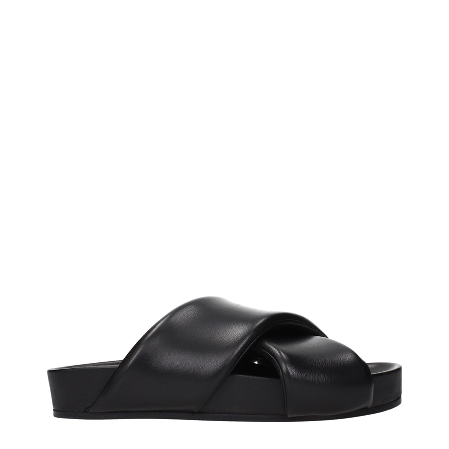 Jil Sander Schwarze Leder-Slipper