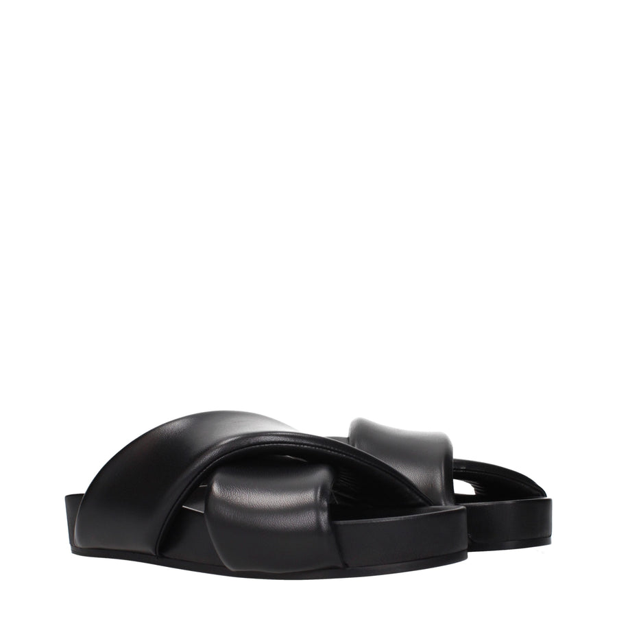 Jil Sander Schwarze Leder-Slipper