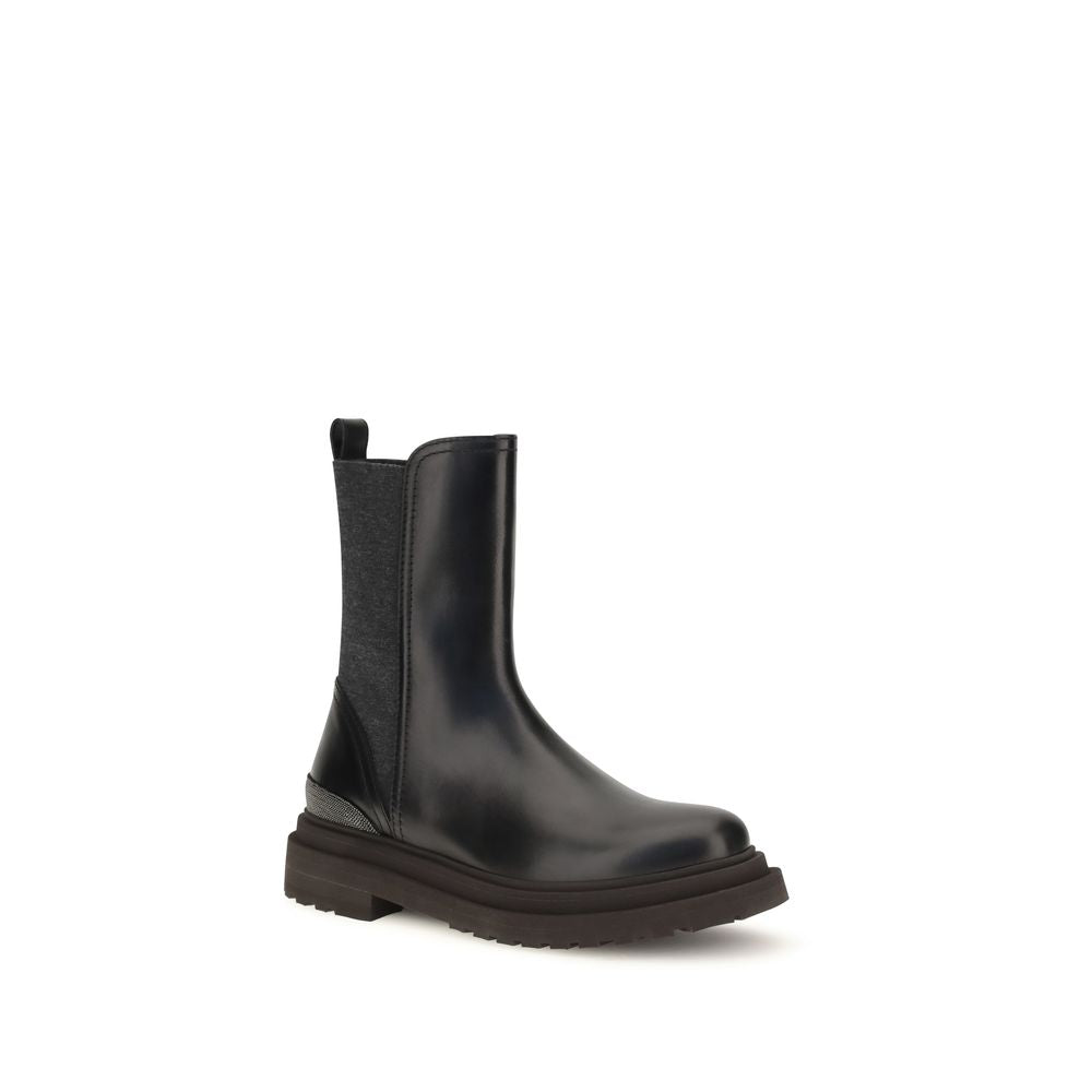 Brunello Cucinelli Schwarze Kalbshaut-Stiefeletten im Chelsea-Stil aus Bos Taurus-Leder