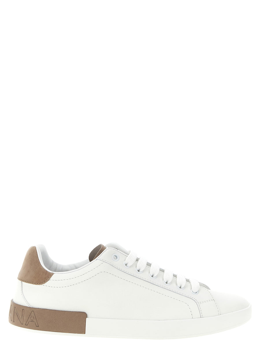 Dolce & Gabbana Beige Kalbsleder Low-Top-Sneaker