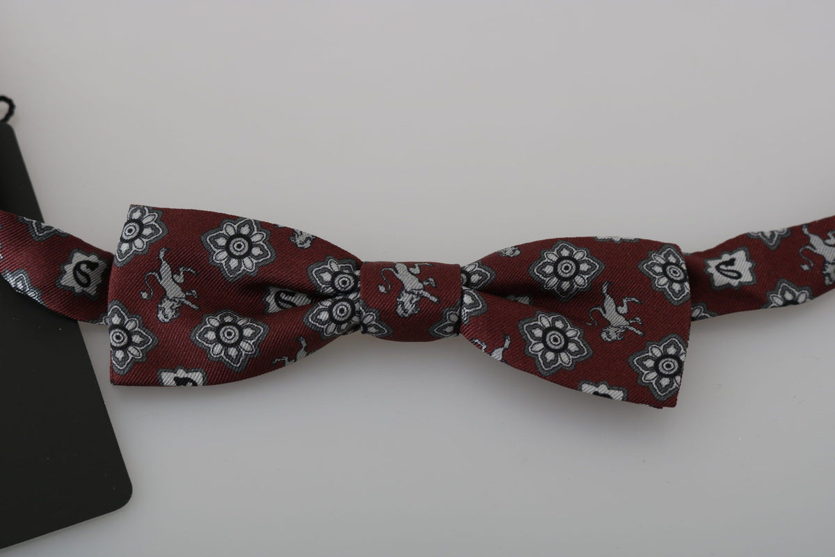 Dolce & Gabbana Herren Bordeaux Maroon Lion Seidenfliege mit verstellbarem Hals