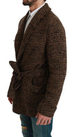 Dolce & Gabbana Braun karierter Wollmantel Wickeljacke