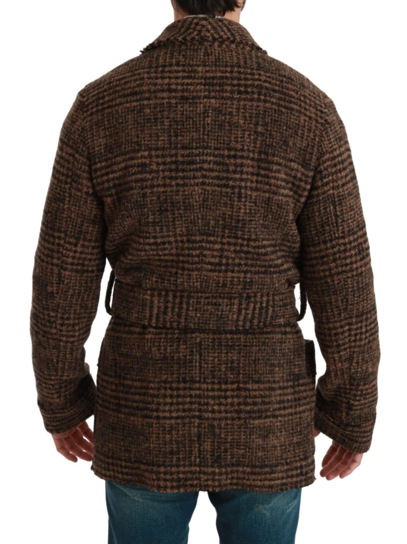 Dolce & Gabbana Braun karierter Wollmantel Wickeljacke