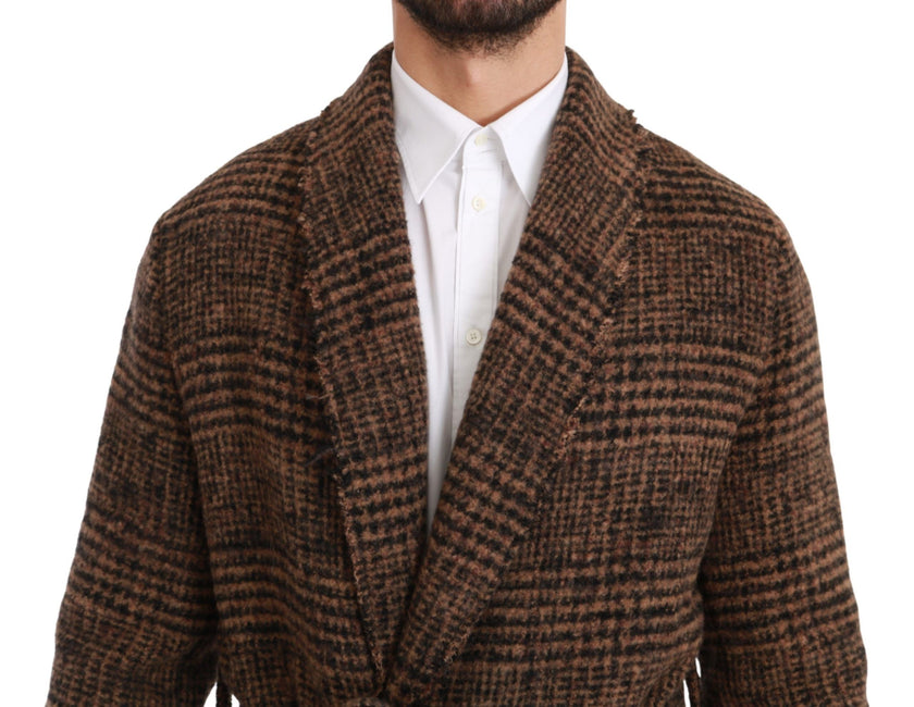 Dolce & Gabbana Braun karierter Wollmantel Wickeljacke