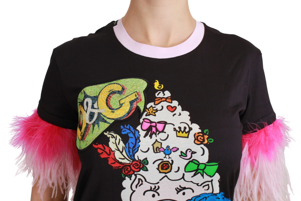 Dolce & Gabbana Black YEAR OF THE PIG Cotton T-Shirt
