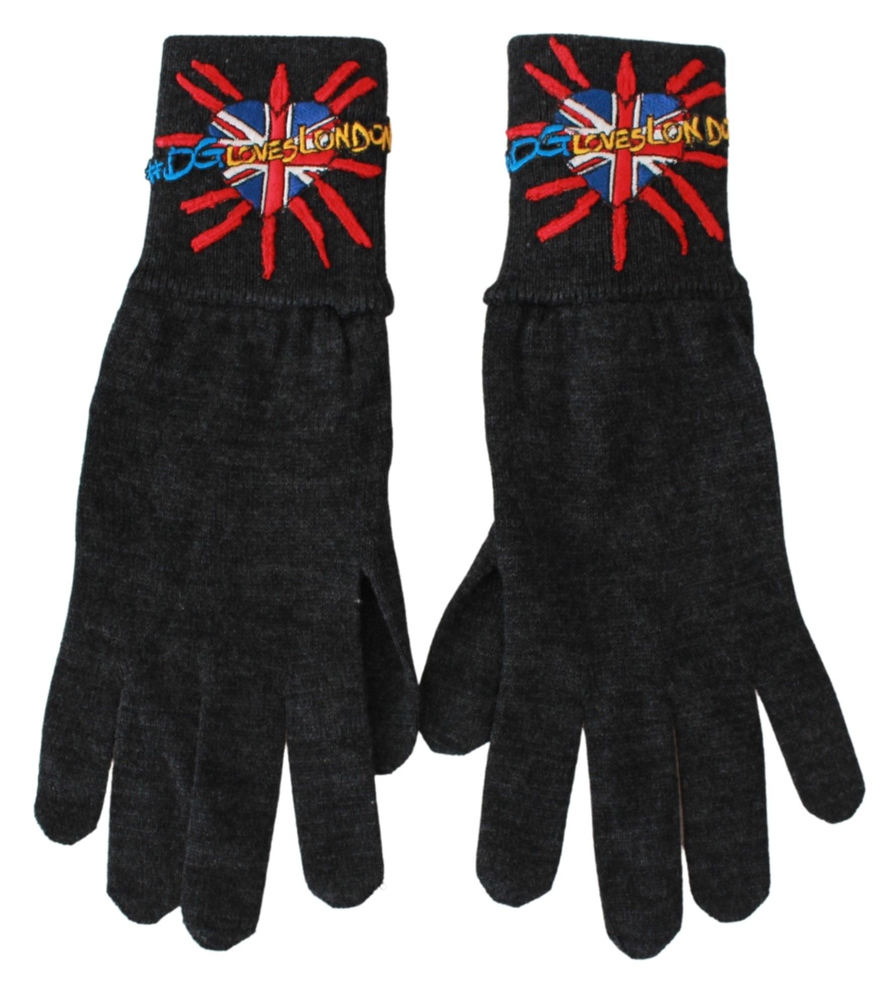 Dolce & Gabbana Graue bestickte Wollhandschuhe #DGLovesLondon
