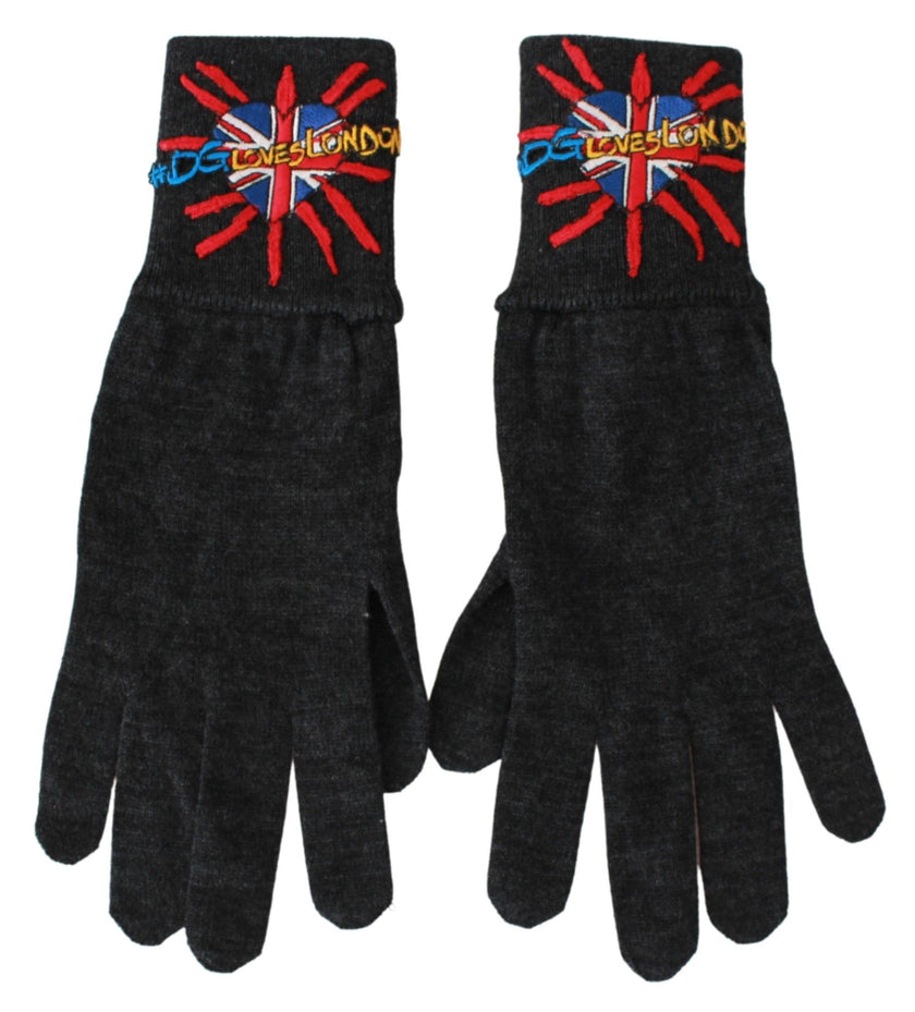 Dolce & Gabbana Graue bestickte Wollhandschuhe #DGLovesLondon