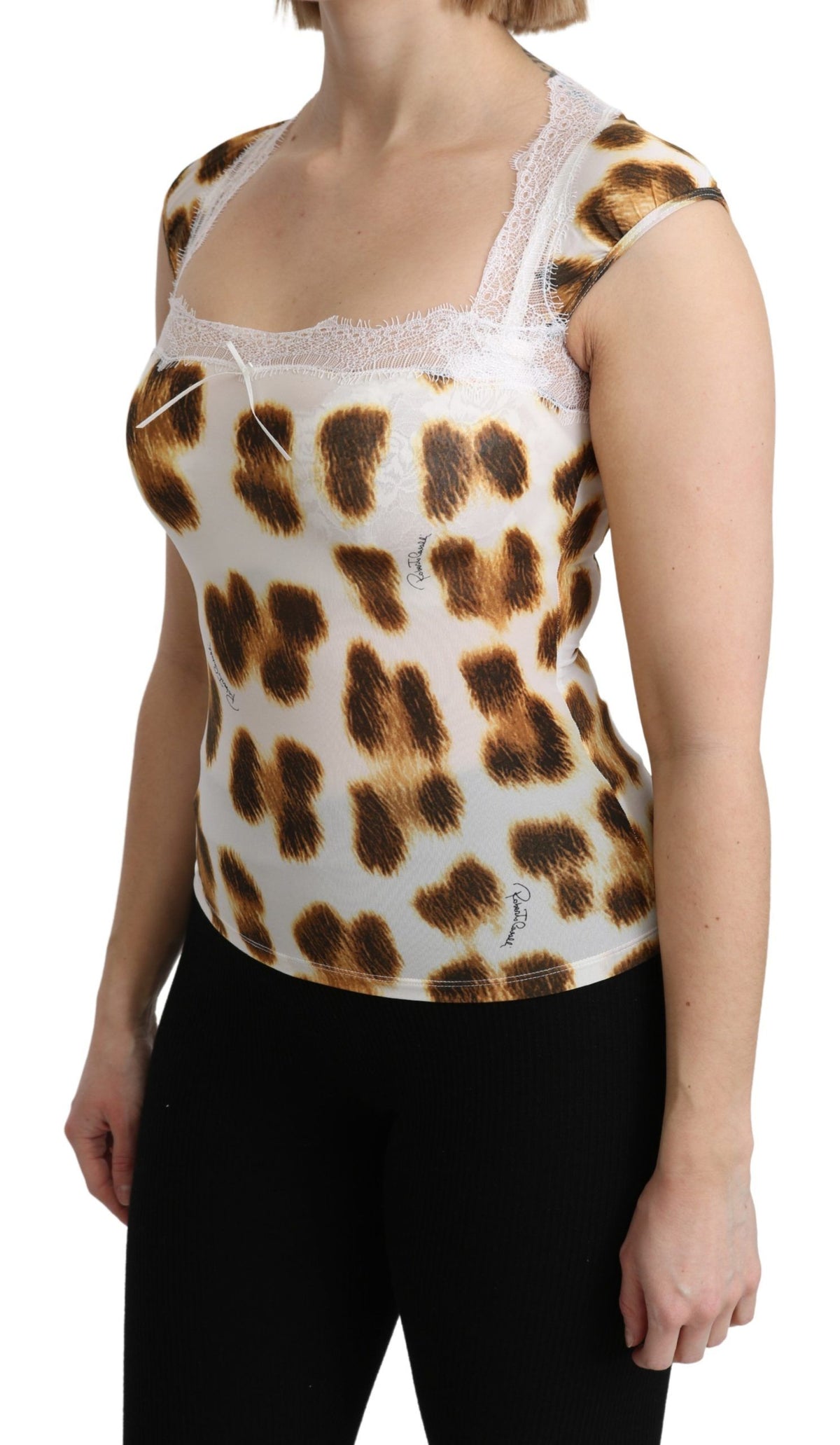 Roberto Cavalli Weiß-Braun Camisole Unterwäsche Bluse