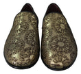 Dolce & Gabbana Gold Jacquard Flats Herren Loafers Schuhe