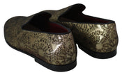 Dolce & Gabbana Gold Jacquard Flats Herren Loafers Schuhe