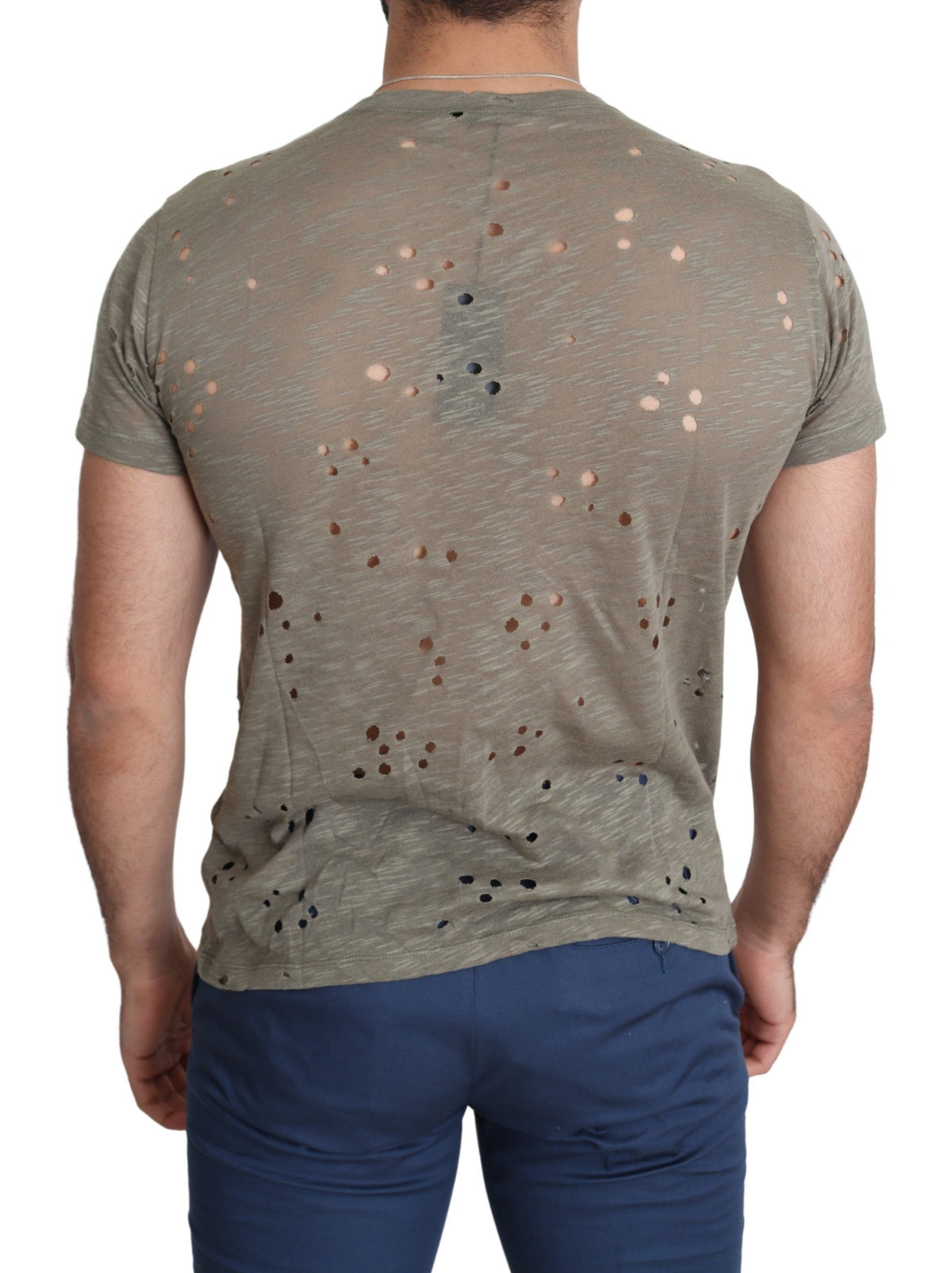 Guess Men's Brown Cotton Stretch T-Shirt with Logo Print Casual Perforated T-Shirt