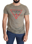 Guess Braunes Baumwoll-Stretch-T-Shirt mit Logodruck für Männer Casual Perforated T-Shirt