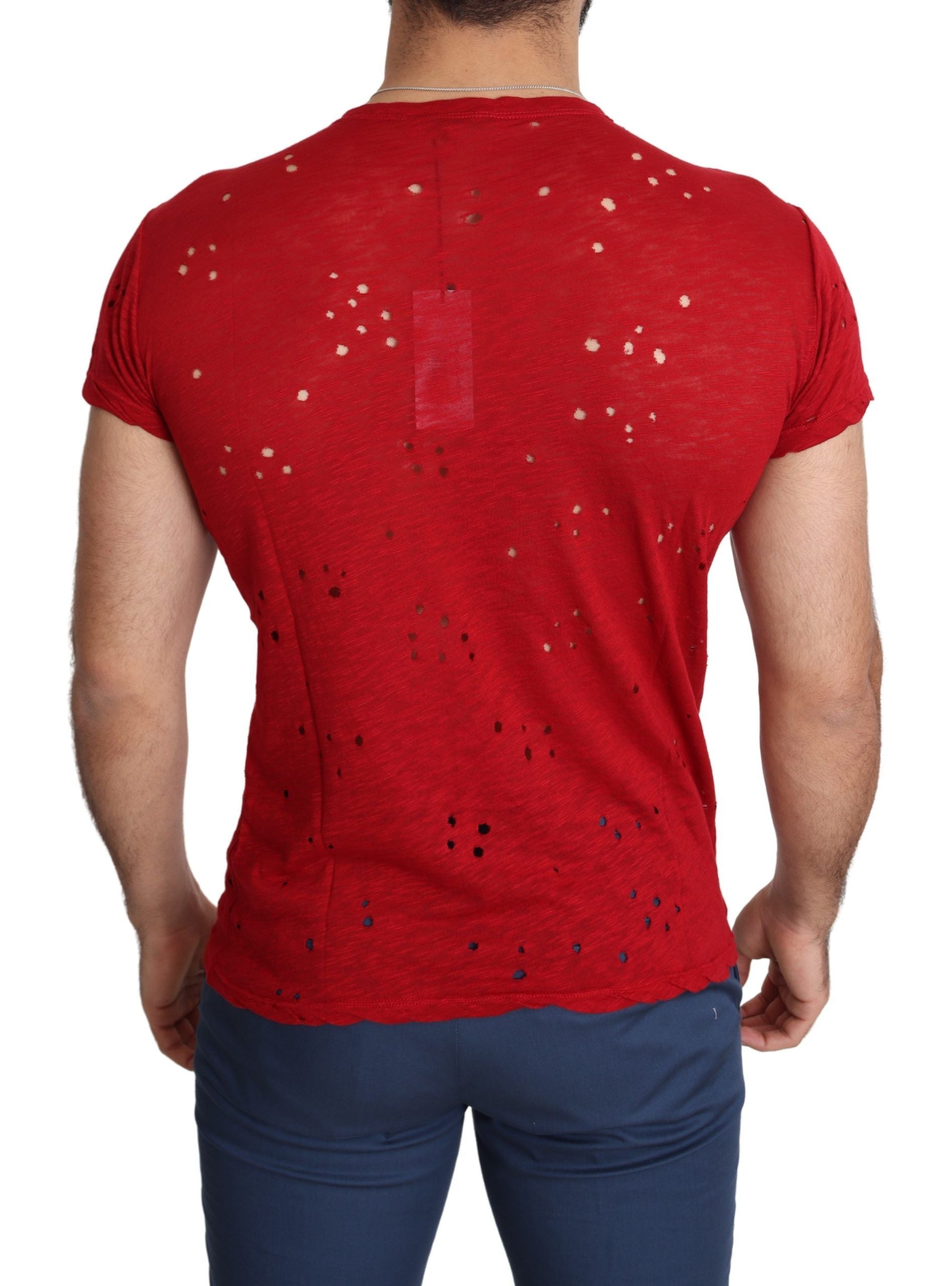Guess Rotes Baumwoll-Logo Print Männer Casual Top Perforiertes T-Shirt