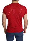 Guess Rotes Baumwoll-Logo Print Männer Casual Top Perforiertes T-Shirt